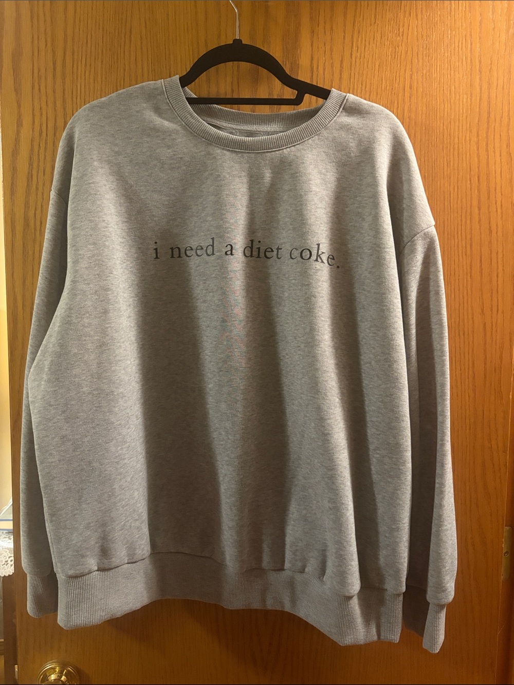 SHEIN Gray Crewneck Sweatshirt with 'i need a diet coke.' Text